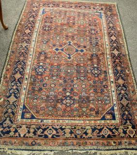 Appraisal: Hamaden Oriental throw rug ' x ' Hamaden Oriental throw