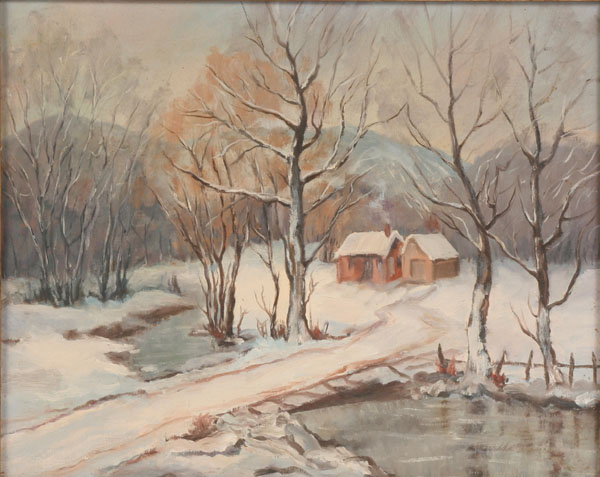 Appraisal: Bertha Wetzel American th century winter landscape with a cabin