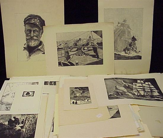 Appraisal: Charles Ernest Pont American - maritime wood cuts and etchings