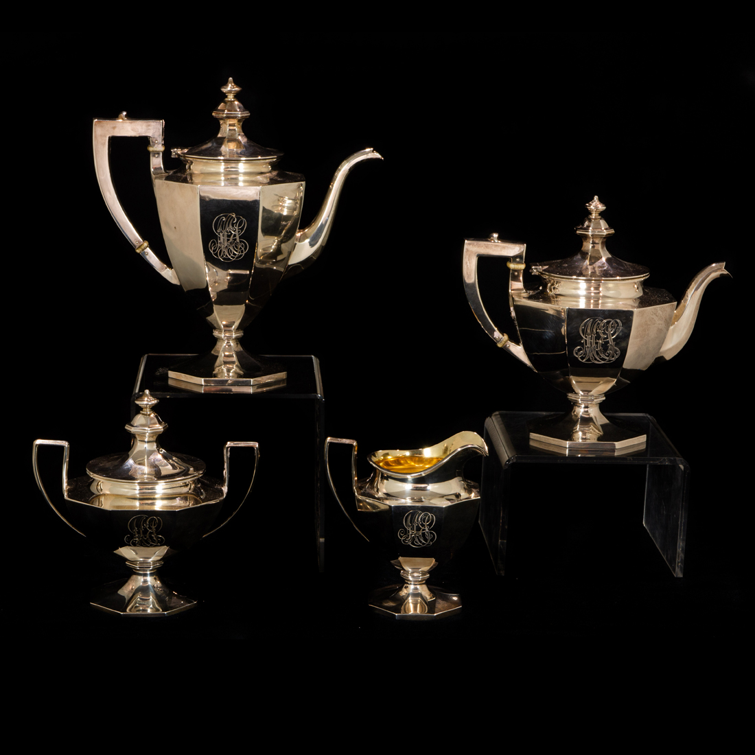 Appraisal: A LOT OF GORHAM STERLING HOT BEVERAGE SET WITH MONOGRAMS