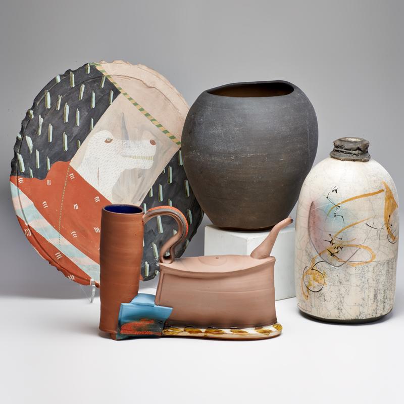 Appraisal: CONTEMPORARY CERAMICS Four pieces including Cynthia Pringle bottle Barbara Hancock