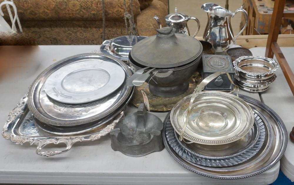 Appraisal: GROUP WITH AMERICAN ENGLISH AND CONTINENTAL SILVERPLATE AND PEWTER TRAYS