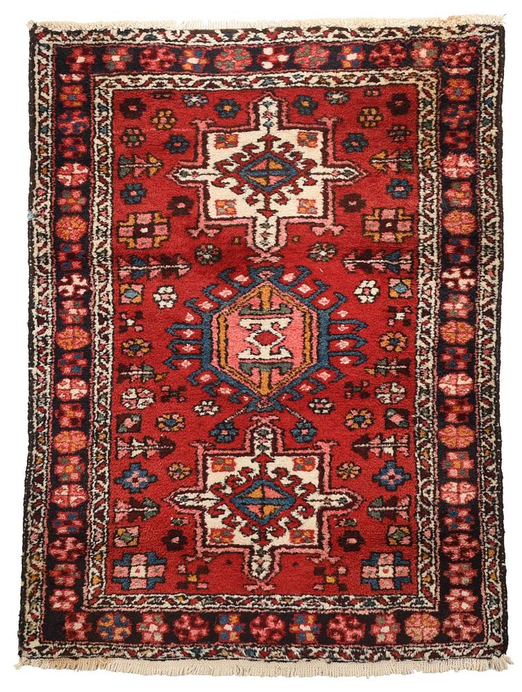 Appraisal: Heriz Rug Persian th century three polygonal medallions red field