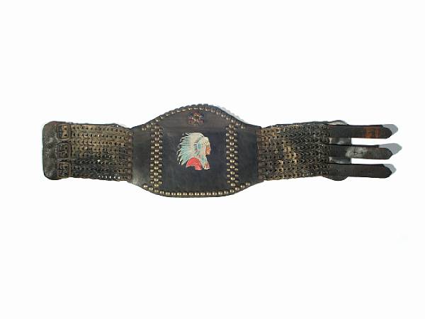 Appraisal: An Indian decorated three-buckle leather kidney belt