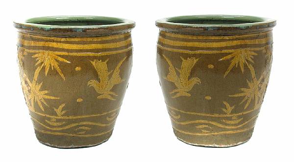 Appraisal: A pair of Chinese glazed jardinieres height in diameter in