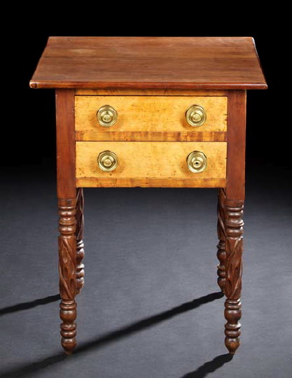 Appraisal: American Late Classical Cherrywood and Bird's-Eye Maple Work Table in