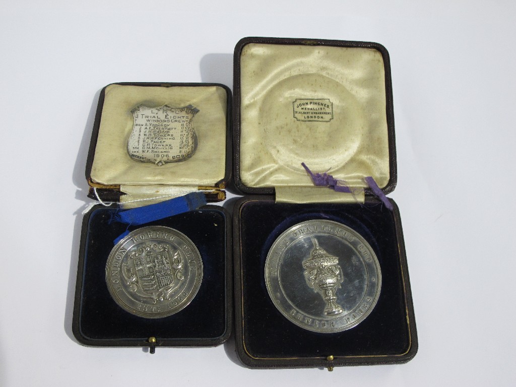 Appraisal: Lot comprising two cased silver rowing awards 'Thames Challenge Cup'