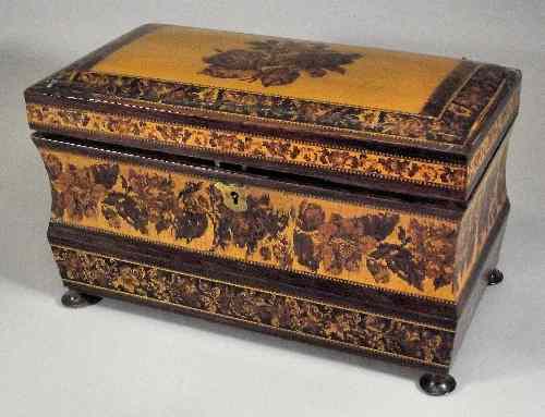 Appraisal: A Victorian rosewood and Tunbridge ware rectangular tea caddy with