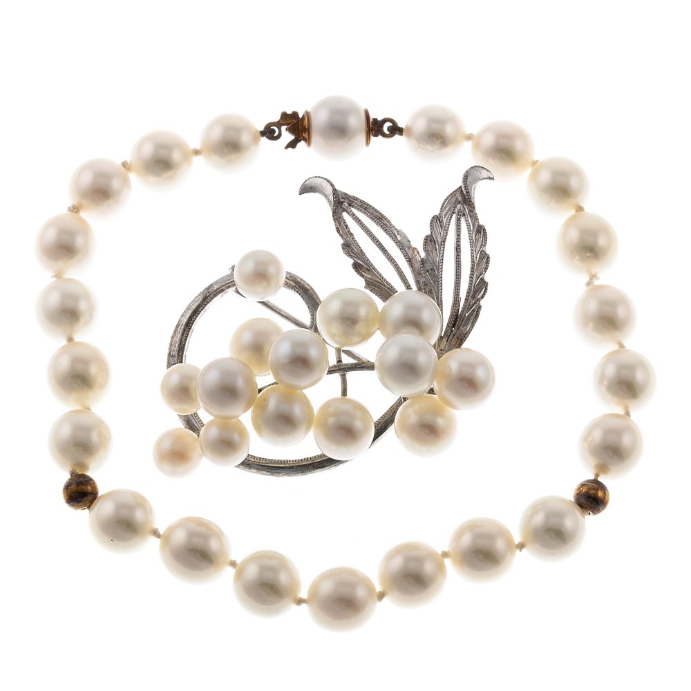 Appraisal: An K Pearl Bracelet Sterling Pearl Brooch K yellow gold