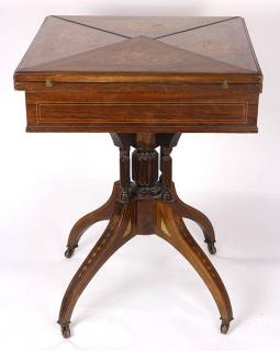 Appraisal: Neoclassical style marquetry decorated envelope games table circa executed in