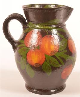 Appraisal: Redware Pitcher Attributed to Medinger Pottery with Paint Decoration Black