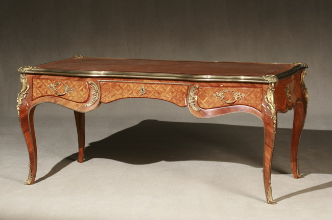 Appraisal: Louis XV Style Ormolu Mounted Parquetry Tulipwood and Kingwood Bureau