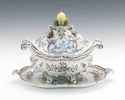 Appraisal: A Large Faience Soup Tureen with Lid and Underplate Elaborately