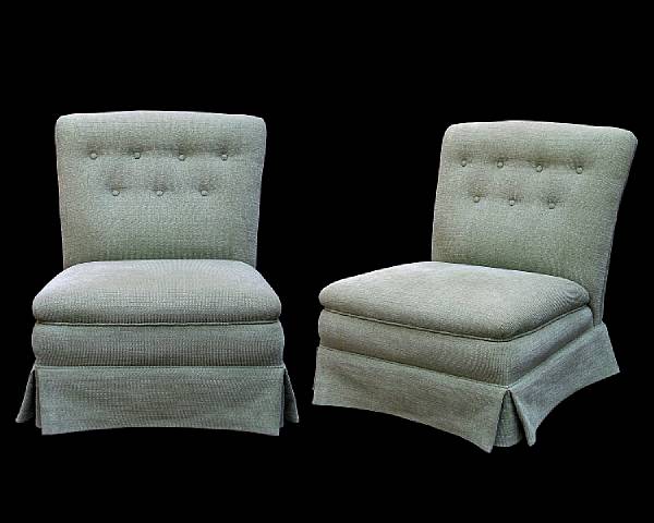 Appraisal: A pair of American green chenille upholstered slipper chairs circa