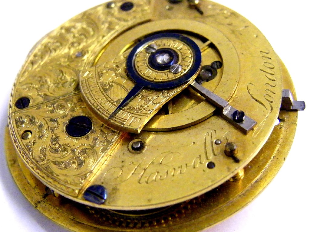 Appraisal: Late th century fusee duplex pocket watch movement signed Haswall