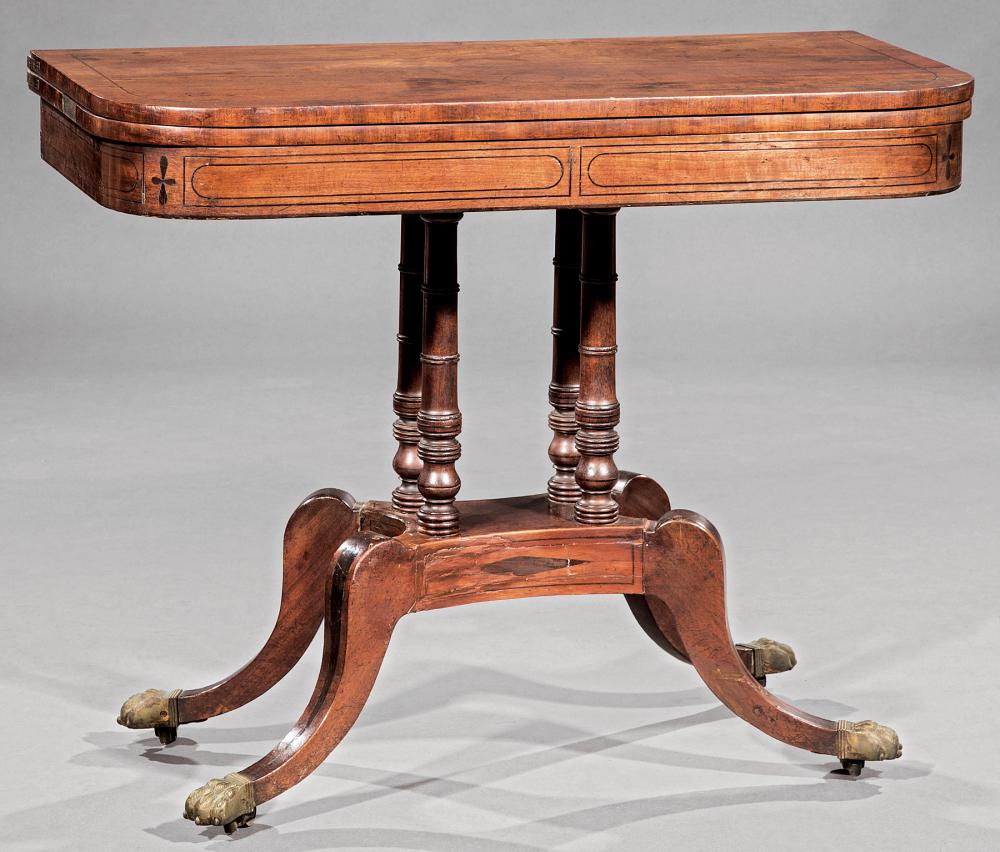 Appraisal: Regency Inlaid Mahogany Games Table early th c foldover top