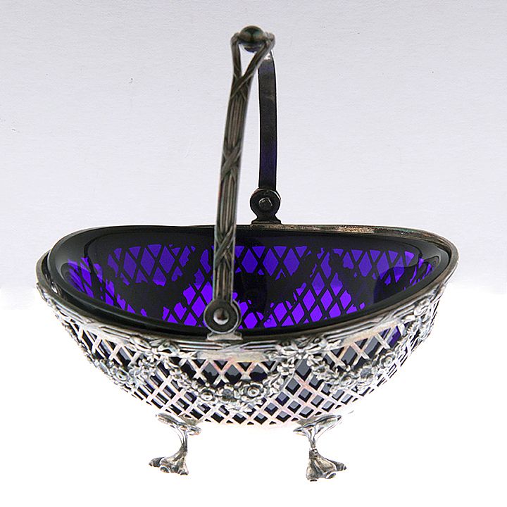 Appraisal: Tiffany Silver and Cobalt Basket A x x silver footed