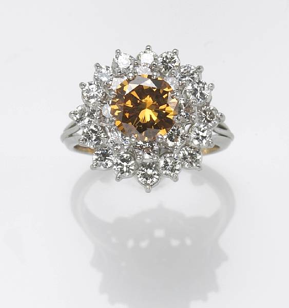 Appraisal: A treated yellow diamond diamond and platinum ring yellow diamond