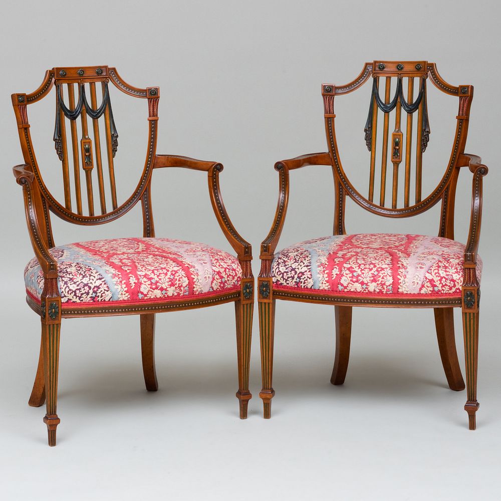 Appraisal: Pair of George III Style Painted Armchairs x x in