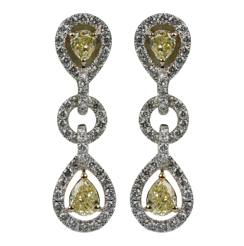 Appraisal: PAIR OF KARAT GOLD YELLOW DIAMOND DIAMOND DROP EARRINGScontaining four