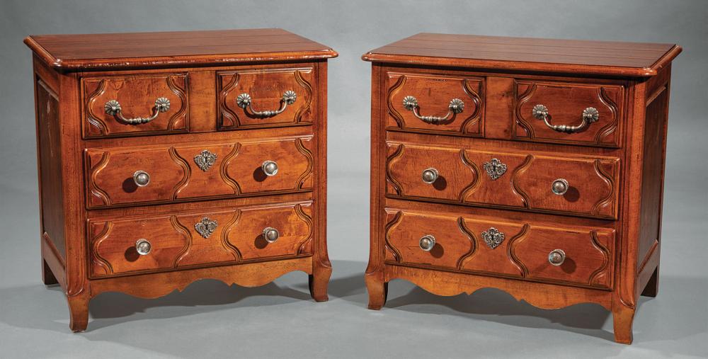 Appraisal: Pair of French Provincial-Style Carved Walnut Chests Pierre Deux French