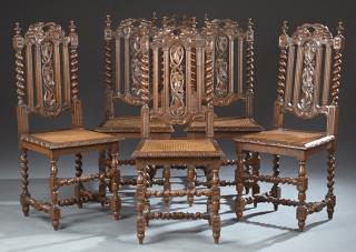 Appraisal: Set of Six French Henri II Style Carved Oak Dining