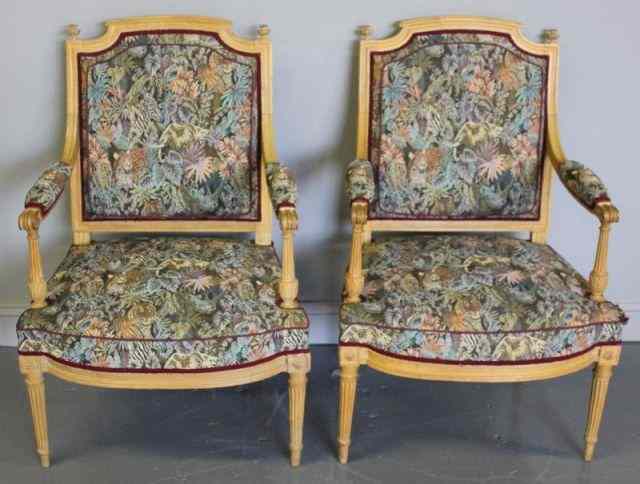 Appraisal: Pair of Vintage Louis XVI Style Arm Chairs Made to