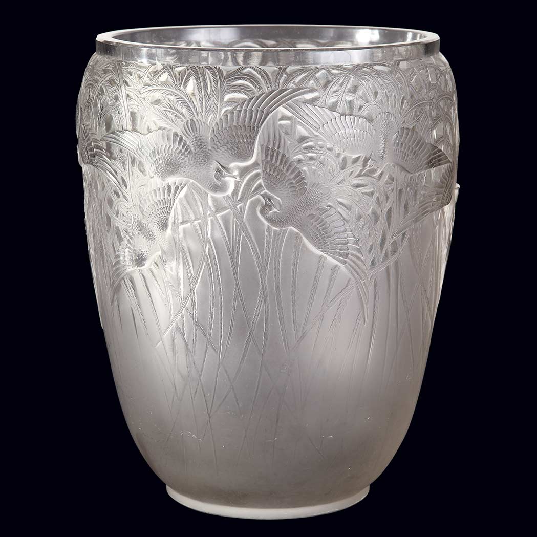 Appraisal: R Lalique Molded Glass Aigrettes Vase Marcilhac no circa -