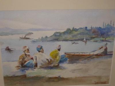 Appraisal: ENGLISH SCHOOL Arabian Beach Scene indistinctly signed and inscribed dated