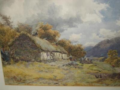 Appraisal: DAVID LAW Figures before a Mountain Cottage signed x gilt