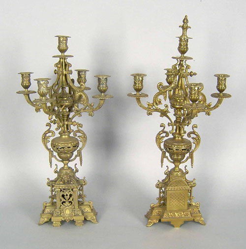 Appraisal: Pair of cast brass candelabra h h