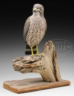 Appraisal: FINE REALISTICALLY CARVED PERCHING HAWK SCULPTURE FINE REALISTICALLY CARVED PERCHING