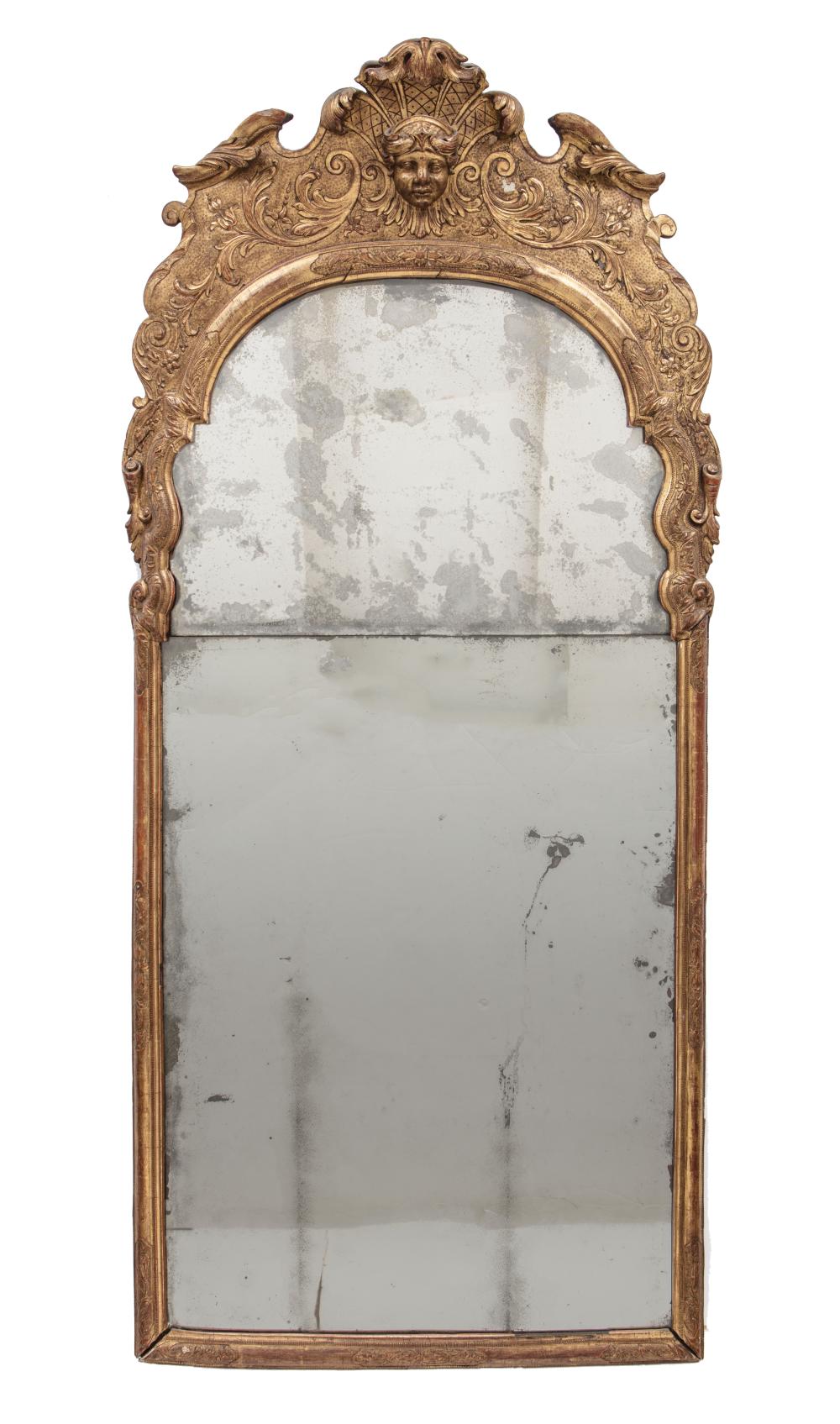 Appraisal: Regence-Style Giltwood Overmantel Mirror th c high pedimented crest centered