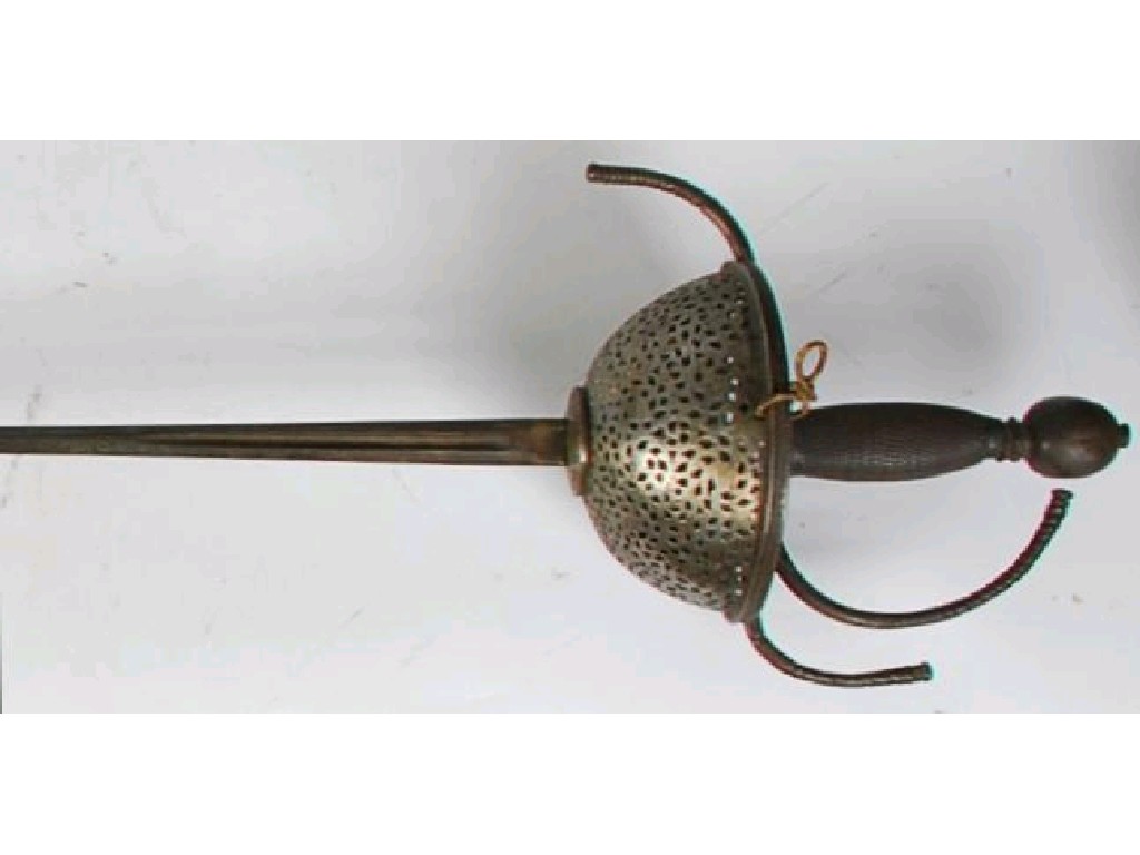 Appraisal: ANTIQUE CUP HILTED STEEL RAPIER the pierced cup with folding