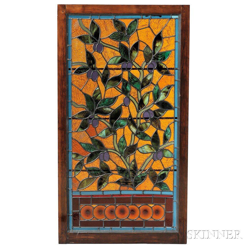 Appraisal: Mosaic Glass Window with Overwindow Art glass metal wood Massachusetts