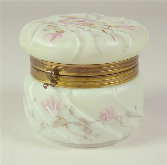 Appraisal: Pairpoint Hinged Box Cream satin ground with hand painted pink