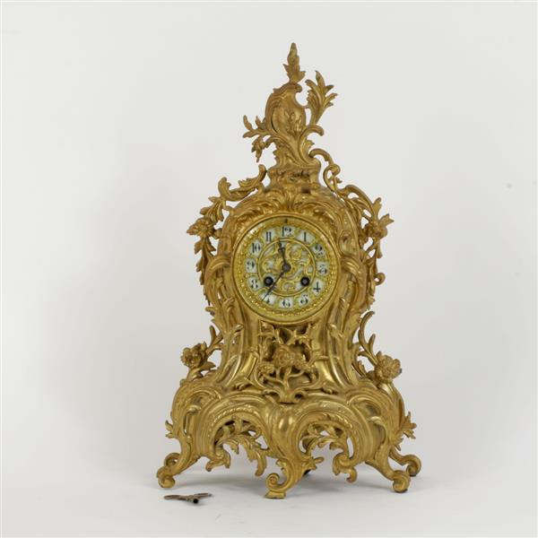 Appraisal: French Louis XV style gilt bronze mantle clock with enameled