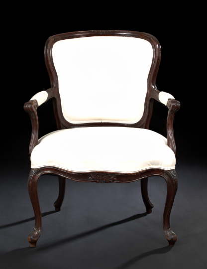 Appraisal: Louis XV-Style Fruitwood Fauteuil fourth quarter th century with a