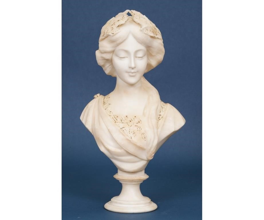 Appraisal: Hand carved Italian alabaster bust of a young maiden signed