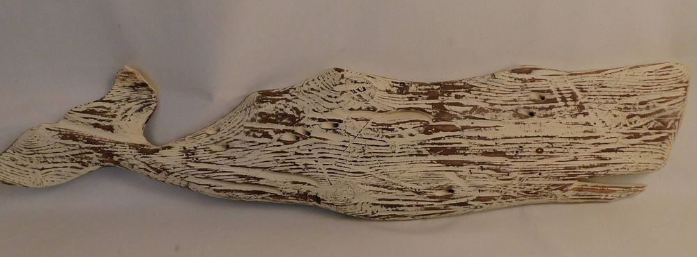 Appraisal: RUSTIC CARVED WOOD WHALE PLAQUE Rustic carved wood and white