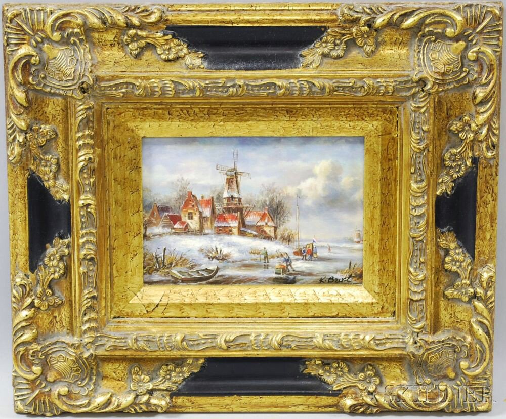 Appraisal: Continental School th Century Dutch-style Winter Landscape Signed K Burt