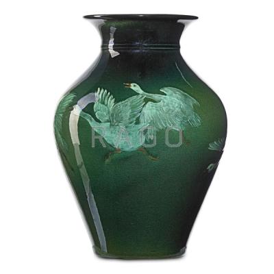 Appraisal: MATTHEW DALY ROOKWOOD Sea Green vase w geese Condition Report