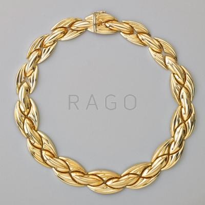 Appraisal: BROAD K YELLOW GOLD LINK NECKLACE Hollow ribbed oval links