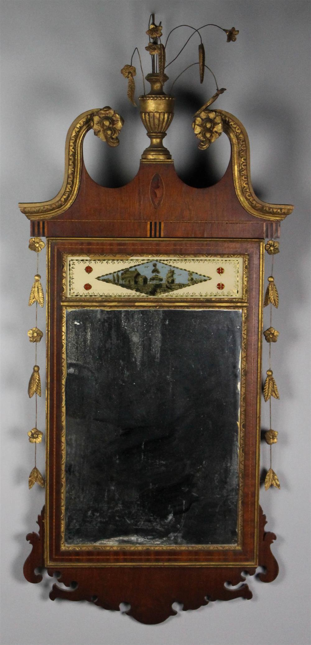 Appraisal: FEDERAL STYLE MAHOGANY AND EGLOMISE MIRROR the rectangular mahogany frame