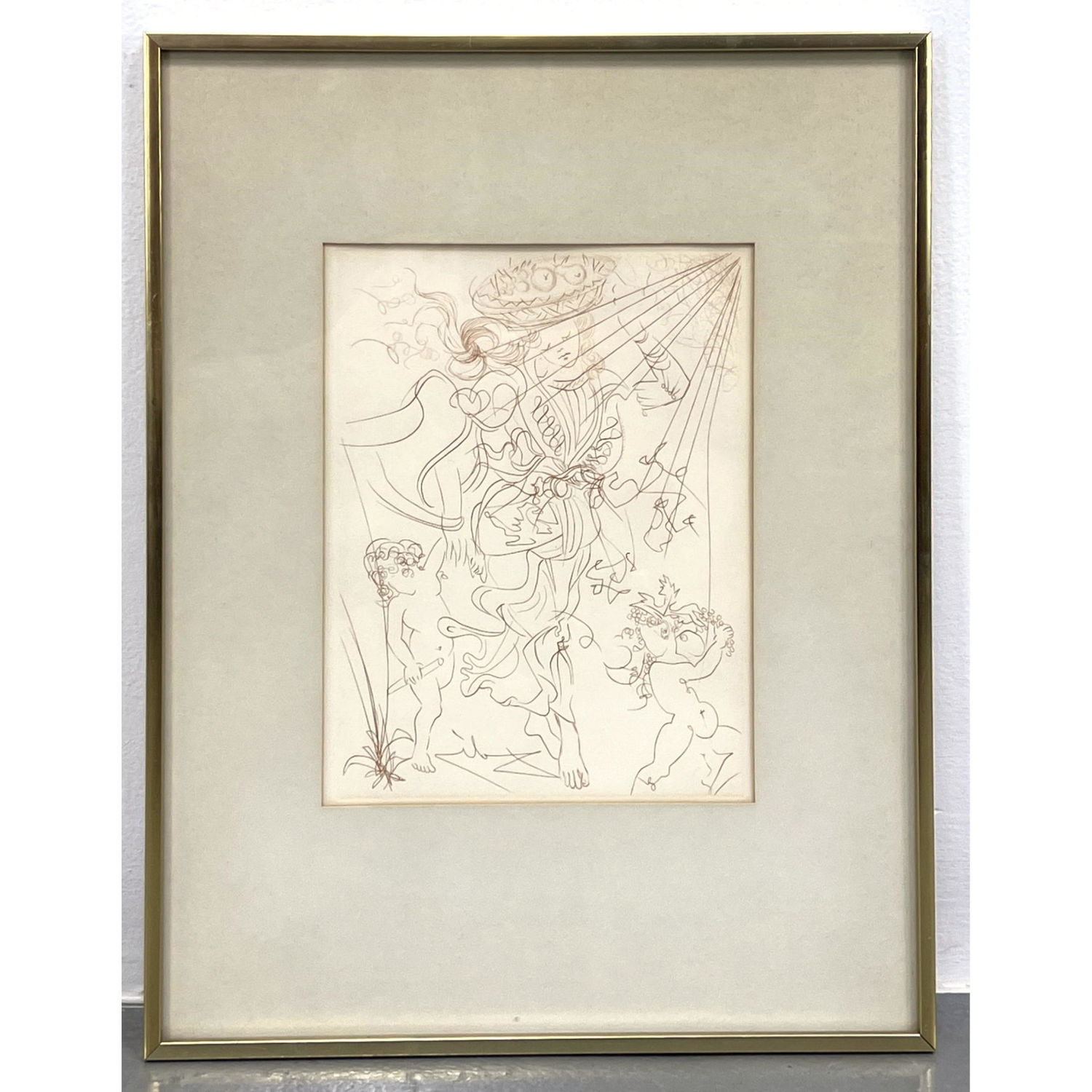 Appraisal: Salvador Dali Etching Print Woman with fruit basket and cherubs