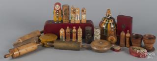 Appraisal: Woodenware to include treen canisters painted boxes rolling pins etc