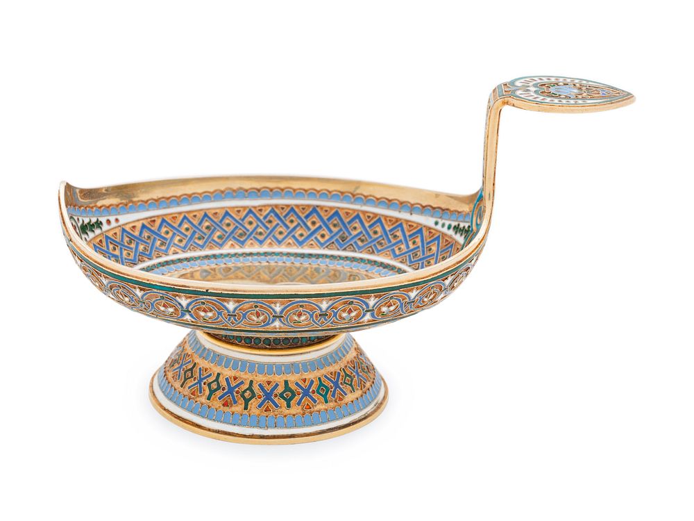 Appraisal: A Russian Silver-Gilt and Enameled Kovsh A Russian Silver-Gilt and