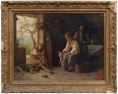 Appraisal: Italian genre painting F Ciampi young family in an interior