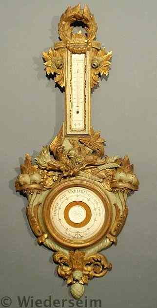 Appraisal: Italian carved gilt wood barometer and thermometer early th c