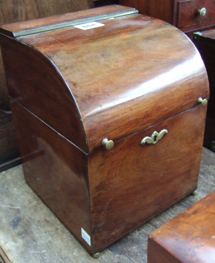 Appraisal: A th century mahogany decanter box with dome shaped lid